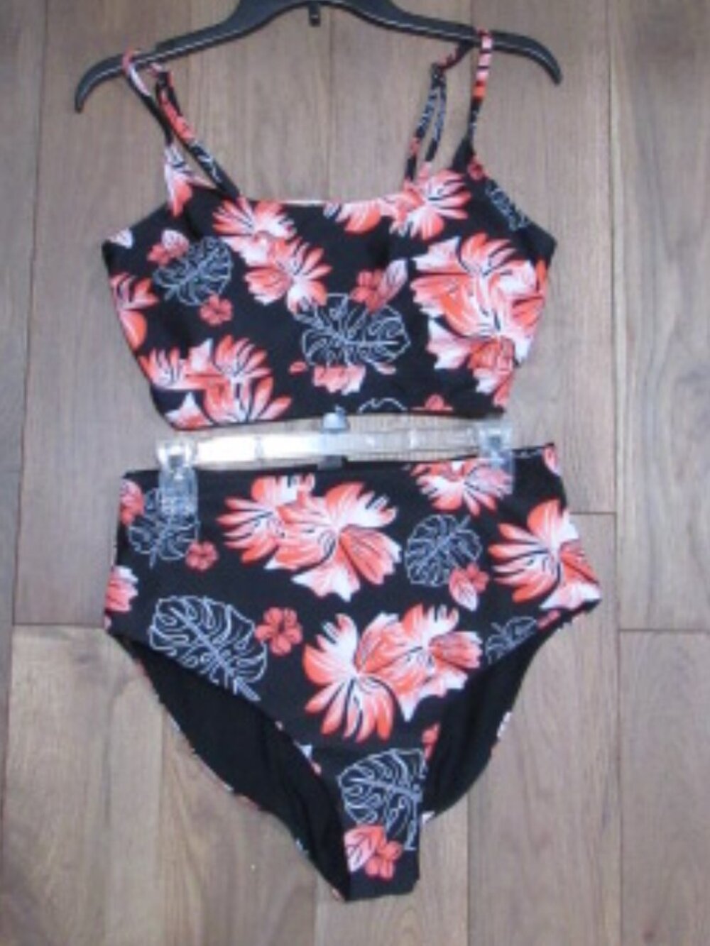 Black and Orange Floral High Waisted Bikini Set L NWT